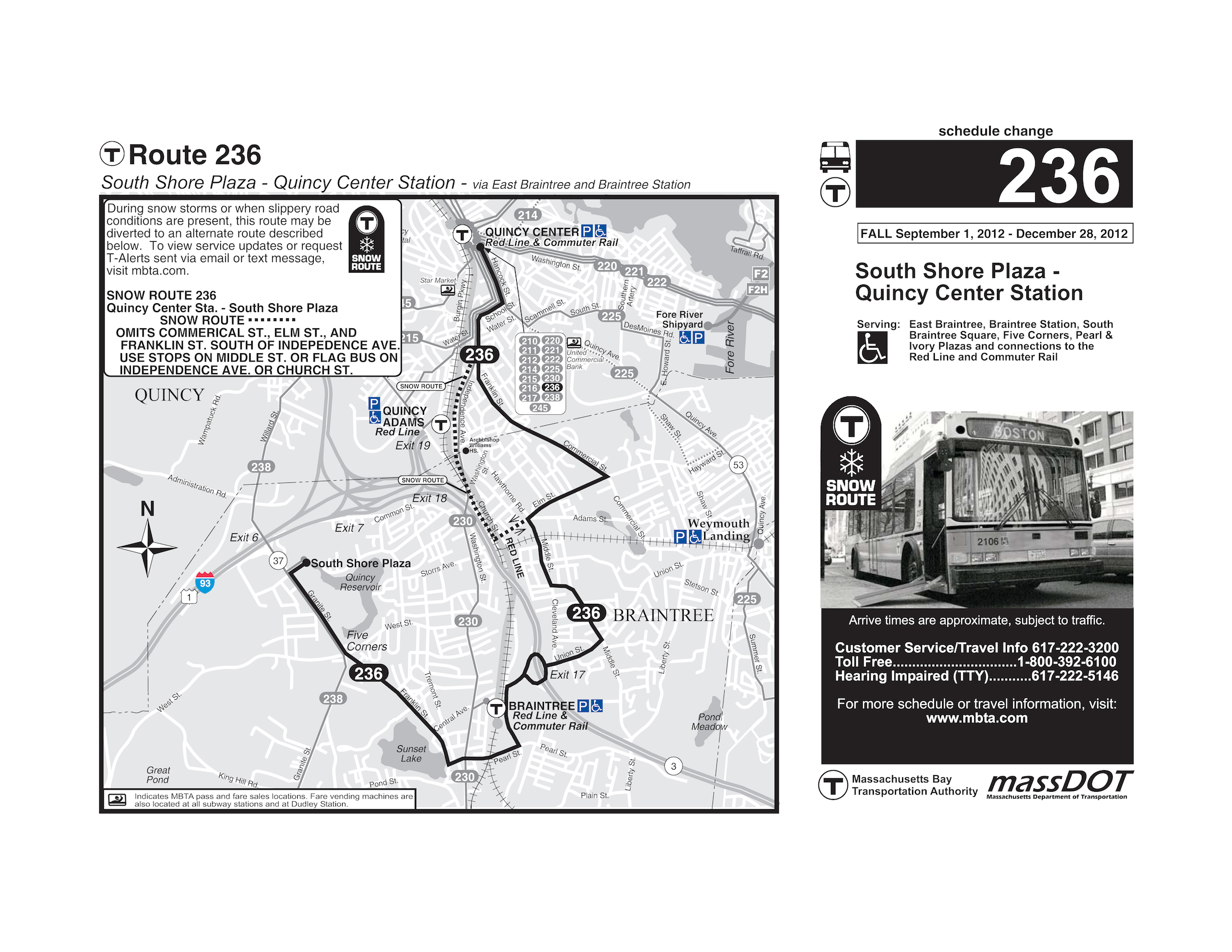 This page is the MBTA map of bus Route 236, between South Shore Plaza and Quincy Center Station.